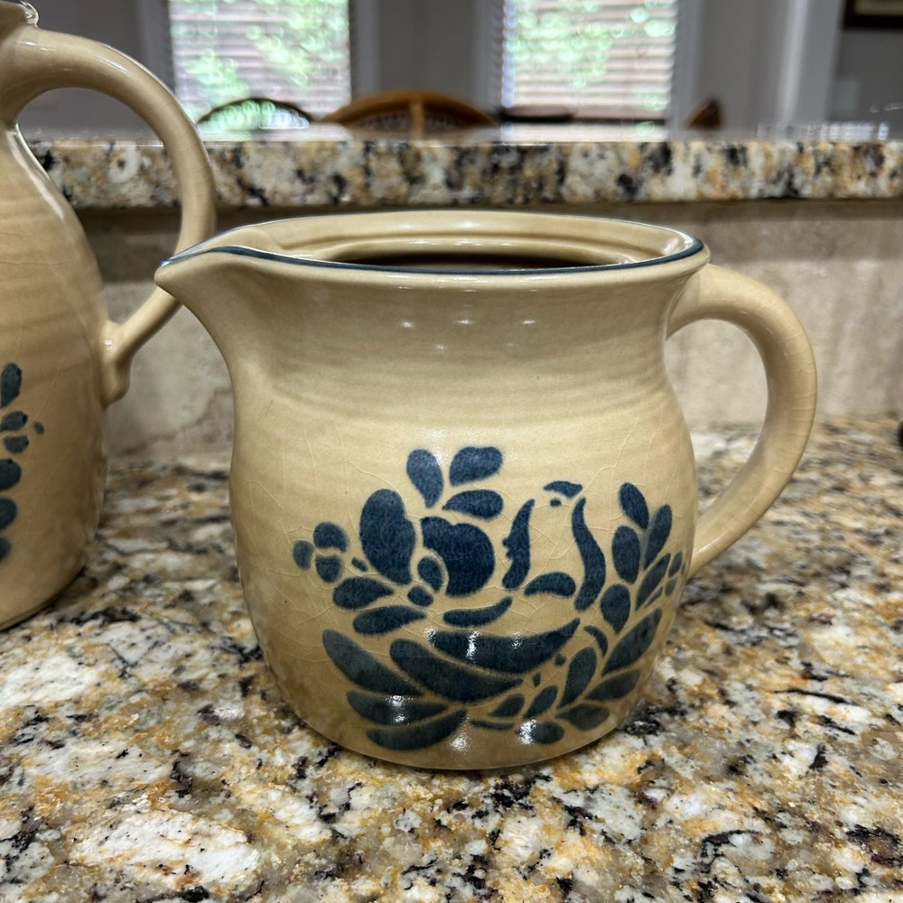 Pfaltzgraff Beige Teapot with Blue Floral & Bird Design